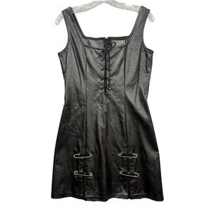 Vintage Lip Service Faux Leather Mini Dress Gothic Punk Club Grunge Y2K M‎